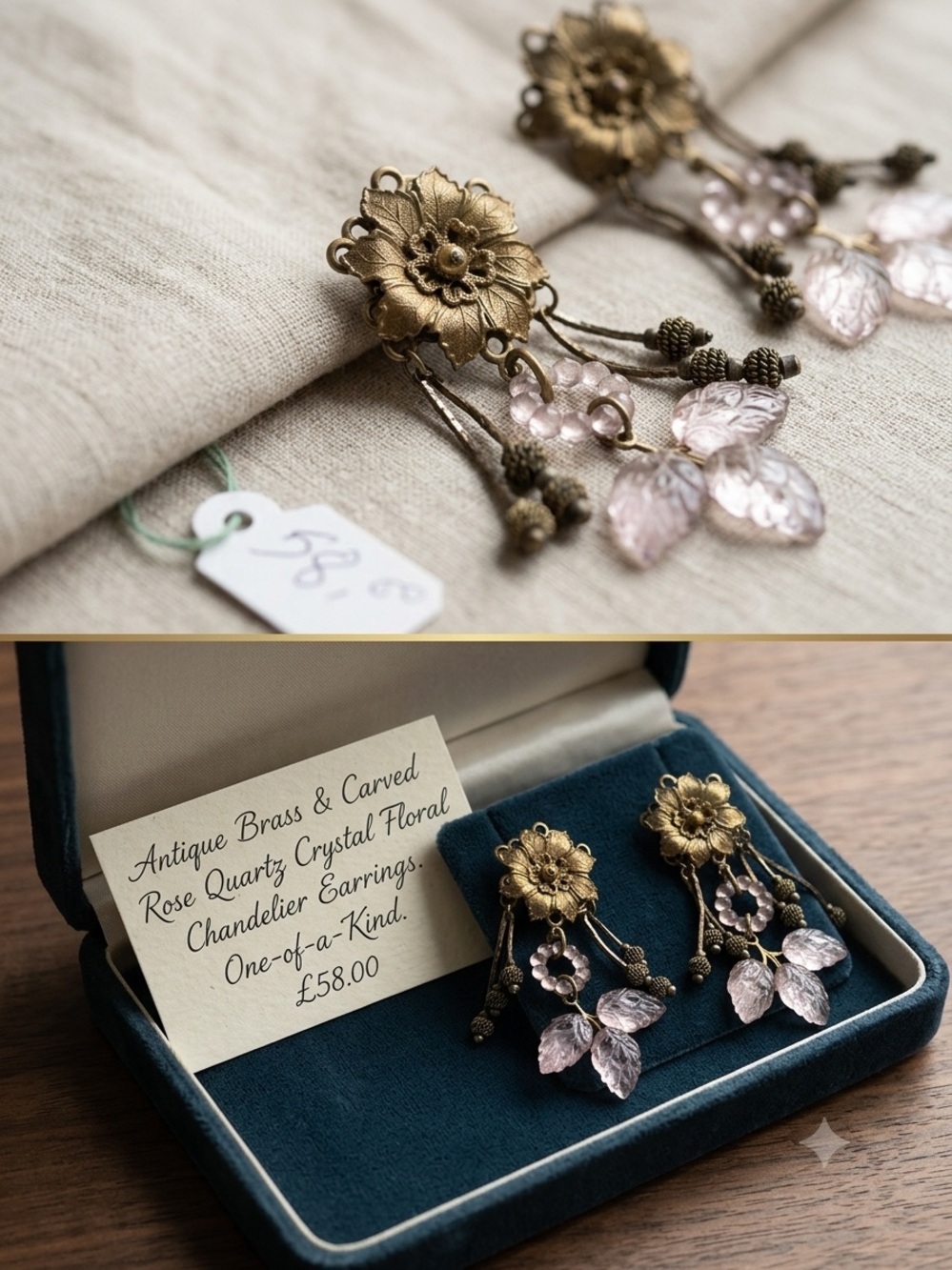 Floral Drop Earrings with Pink Leaf Accents
Vintage